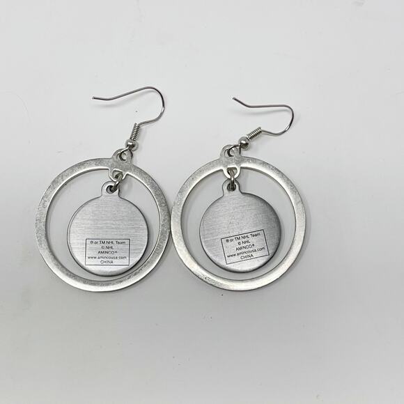NHL Chicago Blackhawks Hockey Logo Hoop Earrings Silver Tone Drop Earrings - Picture 4 of 5